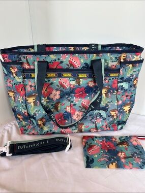 Mini girl  Floral Mermaid Tote Bag in Teal & Pink